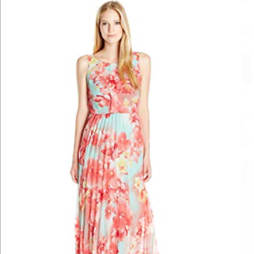 B Darlin Aqua coral scoop neck  maxi dress